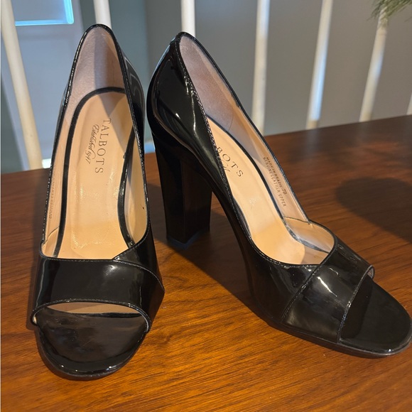 Talbots Shoes - Size 7 Talbots Black Patent Leather Peep-Toe Heels